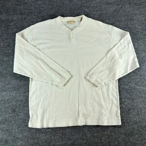 VTG East Island Mens XL Henley Shirt Cream Off White Long Sleeve 100% Cotton